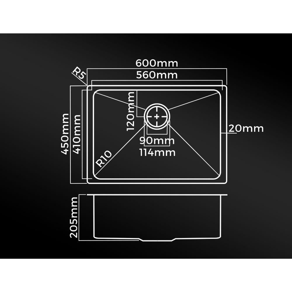 Welba 60X45CM Stainless Steel Sink Single Bowl with Waste Silver-Stainless Steel Sink-PEROZ Accessories
