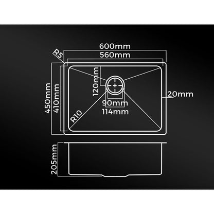 Welba 60X45CM Stainless Steel Sink Single Bowl with Waste Silver-Stainless Steel Sink-PEROZ Accessories