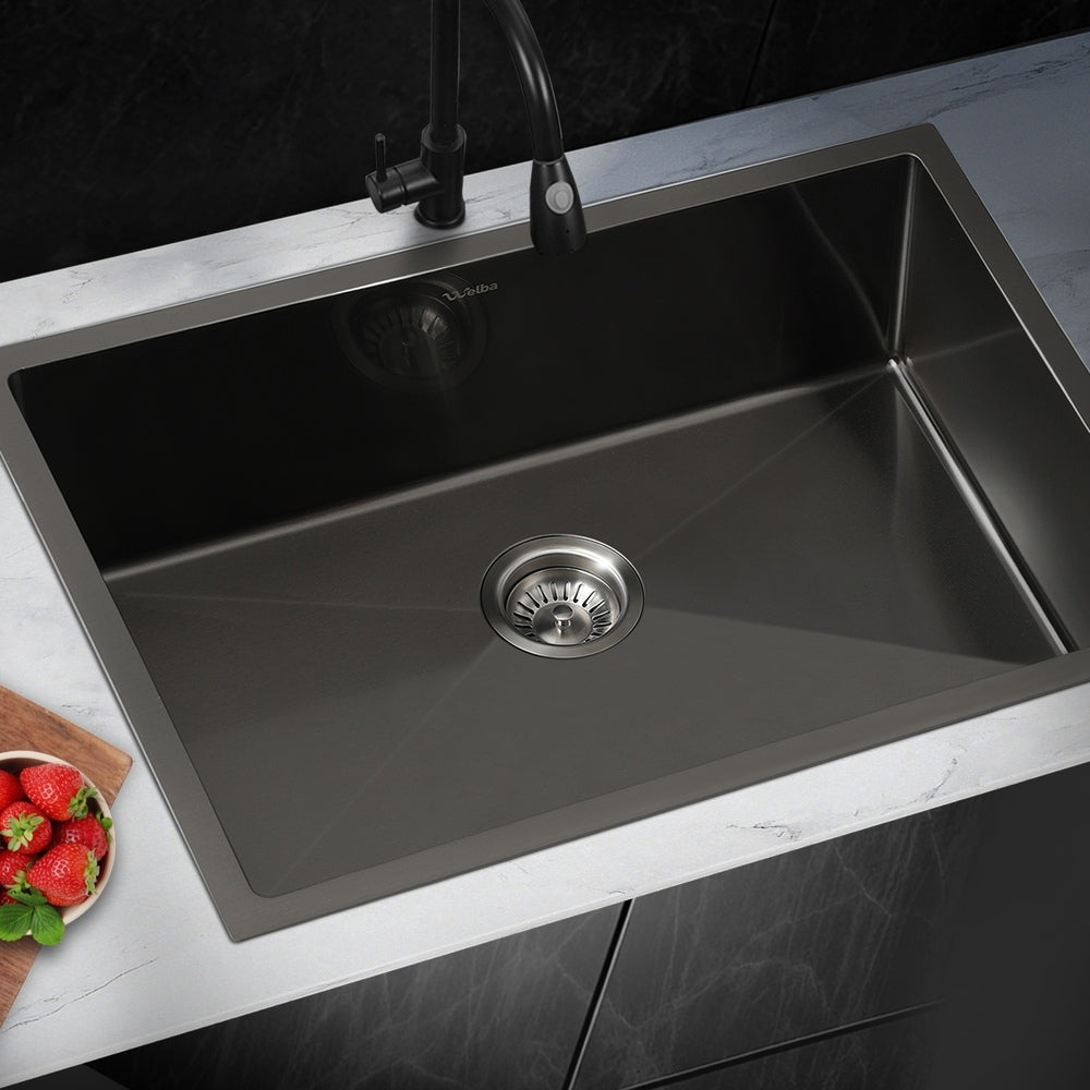 Welba 70X45CM Stainless Steel Sink Single Bowl with Waste Black-Stainless Steel Sink-PEROZ Accessories