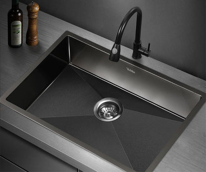 Welba 70X45CM Stainless Steel Sink Single Bowl with Waste Black-Stainless Steel Sink-PEROZ Accessories