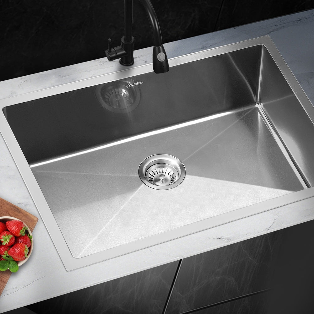 Welba Kitchen Sink 70X45CM Stainless Steel Single Bowl Basin With Waste Silver-Stainless Steel Sink-PEROZ Accessories