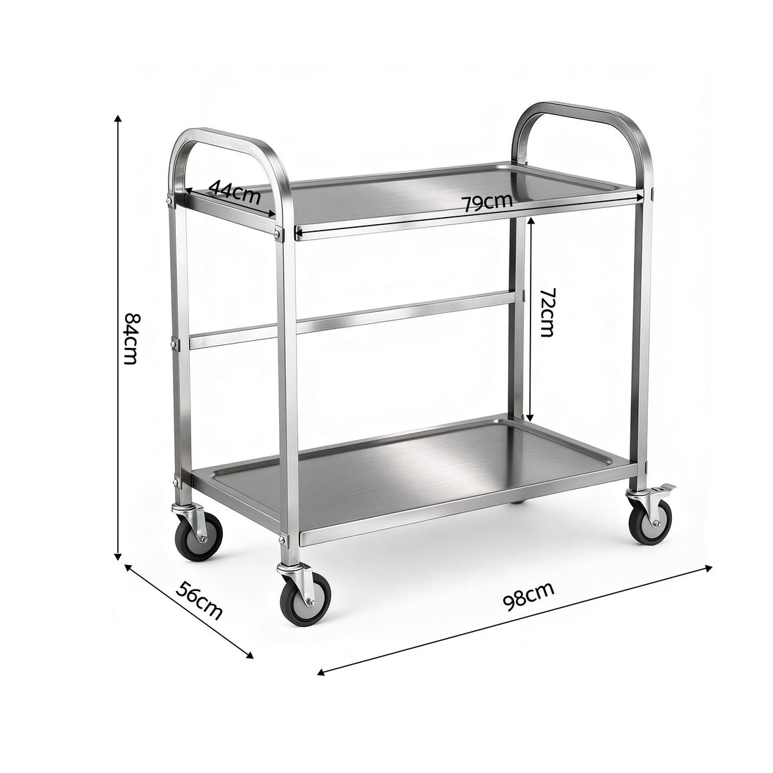 Cefito 2-Tier Stainless Steel Kitchen Trolley with Wheels 84x56x98cm-Furniture > Dining > Kitchen Sinks-PEROZ Accessories