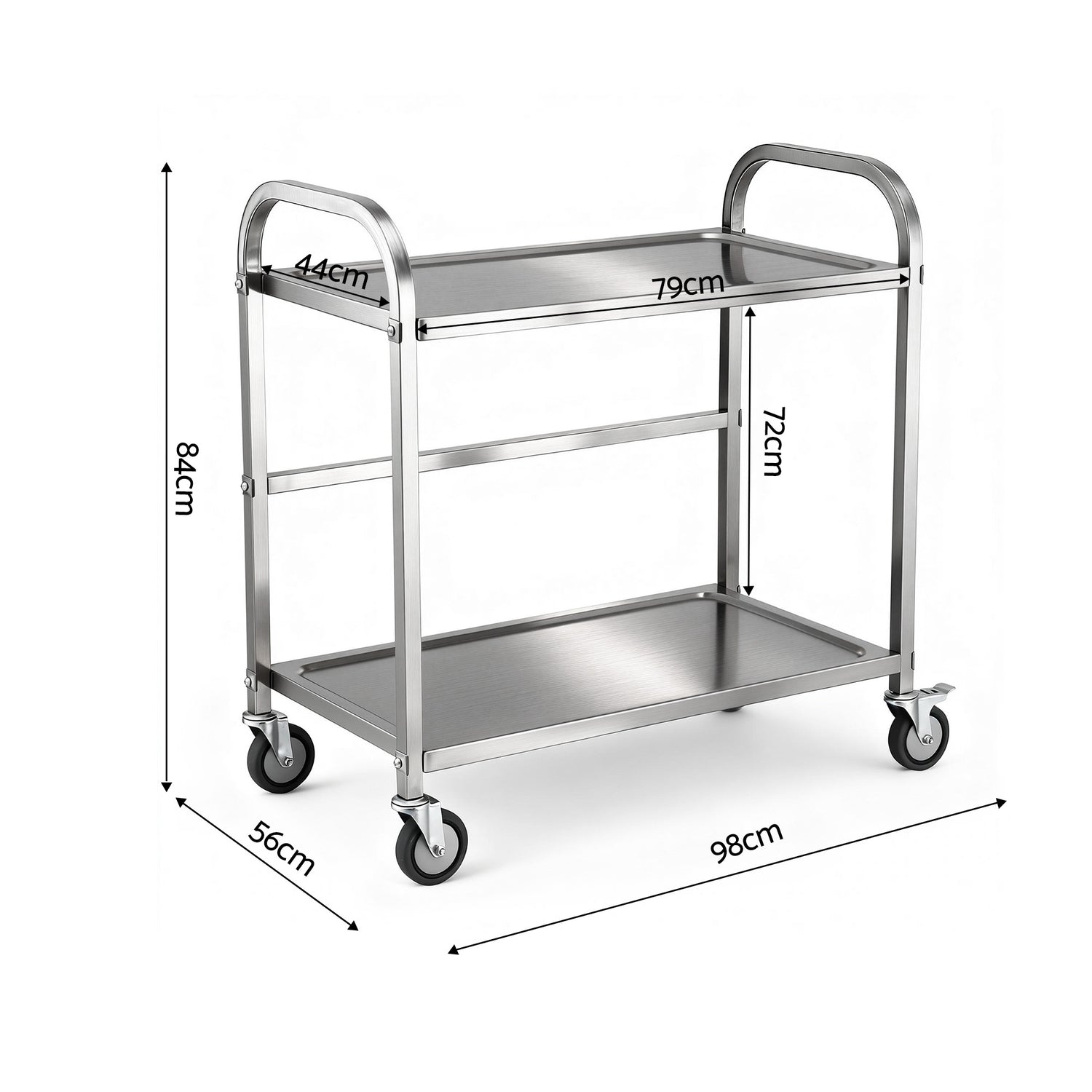 Cefito 2-Tier Stainless Steel Kitchen Trolley with Wheels 84x56x98cm-Furniture > Dining > Kitchen Sinks-PEROZ Accessories