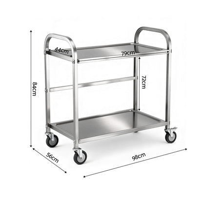 Cefito 2-Tier Stainless Steel Kitchen Trolley with Wheels 84x56x98cm-Furniture > Dining > Kitchen Sinks-PEROZ Accessories