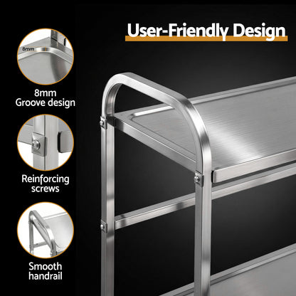Cefito 2-Tier Stainless Steel Kitchen Trolley with Wheels 84x56x98cm-Furniture > Dining > Kitchen Sinks-PEROZ Accessories