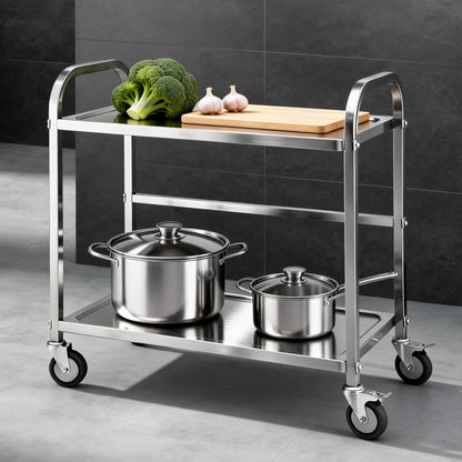 Cefito 2-Tier Stainless Steel Kitchen Trolley with Wheels 84x56x98cm-Furniture > Dining > Kitchen Sinks-PEROZ Accessories