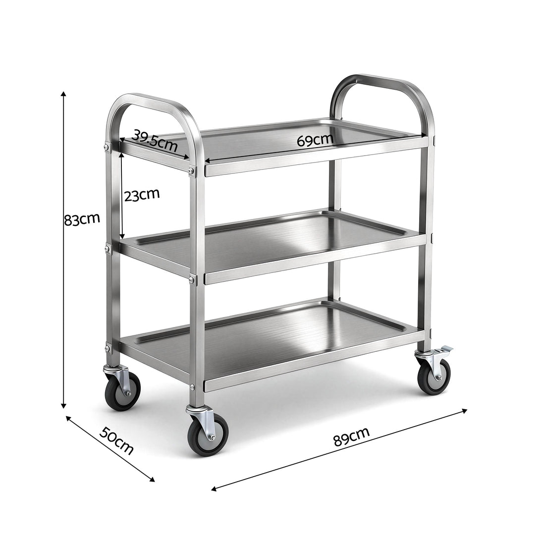 Cefito 3-Tier Stainless Steel Kitchen Trolley with Wheels 89X50X83cm-Furniture > Dining > Kitchen Sinks-PEROZ Accessories