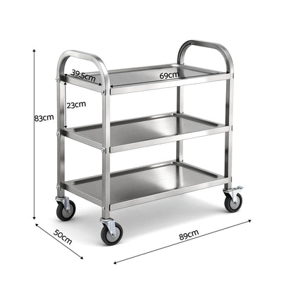 Cefito 3-Tier Stainless Steel Kitchen Trolley with Wheels 89X50X83cm-Furniture > Dining > Kitchen Sinks-PEROZ Accessories