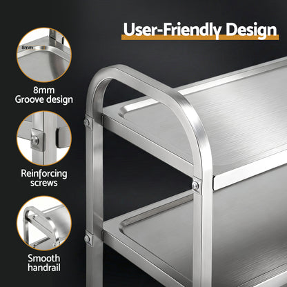 Cefito 3-Tier Stainless Steel Kitchen Trolley with Wheels 89X50X83cm-Furniture > Dining > Kitchen Sinks-PEROZ Accessories