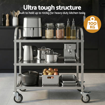 Cefito 3-Tier Stainless Steel Kitchen Trolley with Wheels 89X50X83cm-Furniture > Dining > Kitchen Sinks-PEROZ Accessories