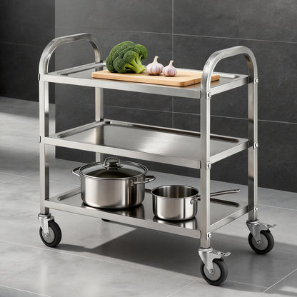 Cefito 3-Tier Stainless Steel Kitchen Trolley with Wheels 89X50X83cm-Furniture > Dining > Kitchen Sinks-PEROZ Accessories