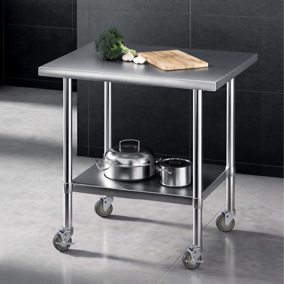 Cefito 914x762mm Stainless Steel Kitchen Bench w/ Splashback Work Table Prep Bench Commercial 430-Furniture > Dining > Kitchen Sinks-PEROZ Accessories