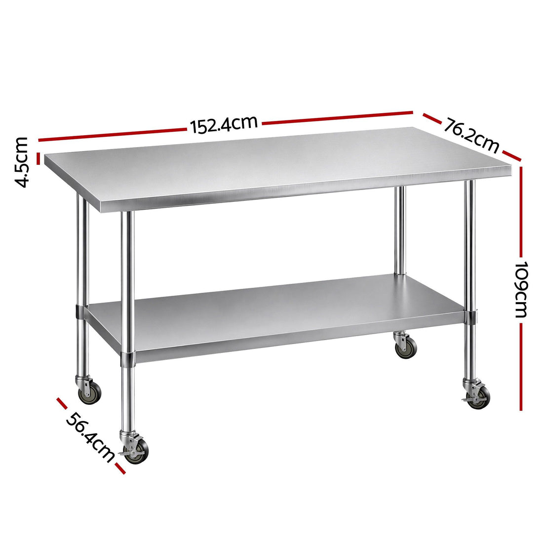 Cefito 1524x762mm Stainless Steel Kitchen Bench w/ Splashback Work Table Prep Bench Commercial 430-Furniture > Dining > Kitchen Sinks-PEROZ Accessories