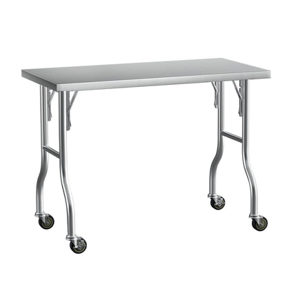 Cefito Stainless Steel Kitchen Benches Work Bench Wheels 122X61CM 430-Furniture &gt; Dining &gt; Kitchen Sinks-PEROZ Accessories