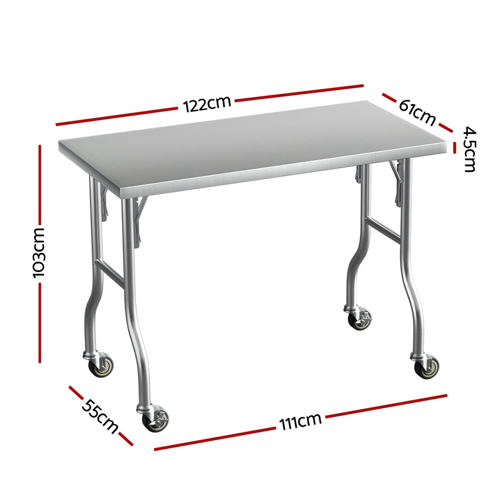 Cefito Stainless Steel Kitchen Benches Work Bench Wheels 122X61CM 430-Furniture &gt; Dining &gt; Kitchen Sinks-PEROZ Accessories