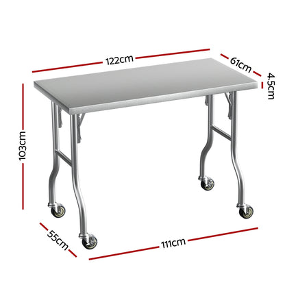 Cefito Stainless Steel Kitchen Benches Work Bench Wheels 122X61CM 430-Furniture &gt; Dining &gt; Kitchen Sinks-PEROZ Accessories