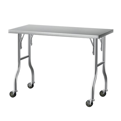 Cefito Stainless Steel Kitchen Benches Work Bench Wheels 122X61CM 430-Furniture &gt; Dining &gt; Kitchen Sinks-PEROZ Accessories