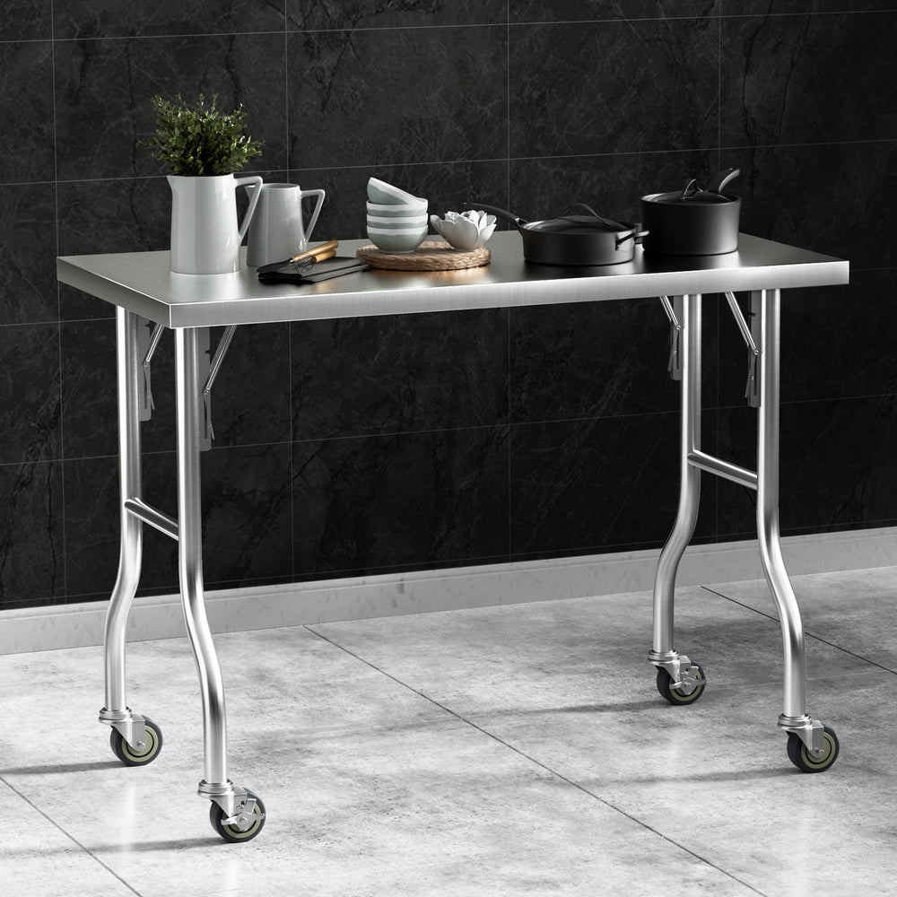 Cefito Stainless Steel Kitchen Benches Work Bench Wheels 122X61CM 430-Furniture &gt; Dining &gt; Kitchen Sinks-PEROZ Accessories