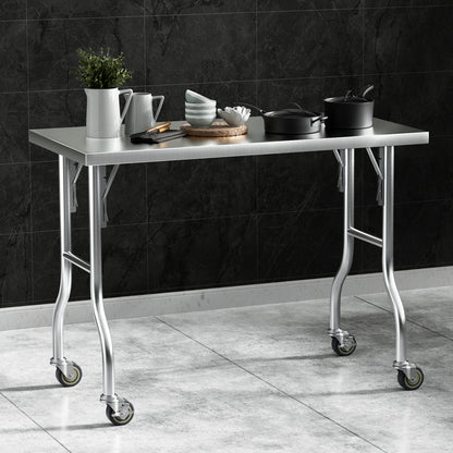 Cefito Stainless Steel Kitchen Benches Work Bench Wheels 122X61CM 430-Furniture &gt; Dining &gt; Kitchen Sinks-PEROZ Accessories