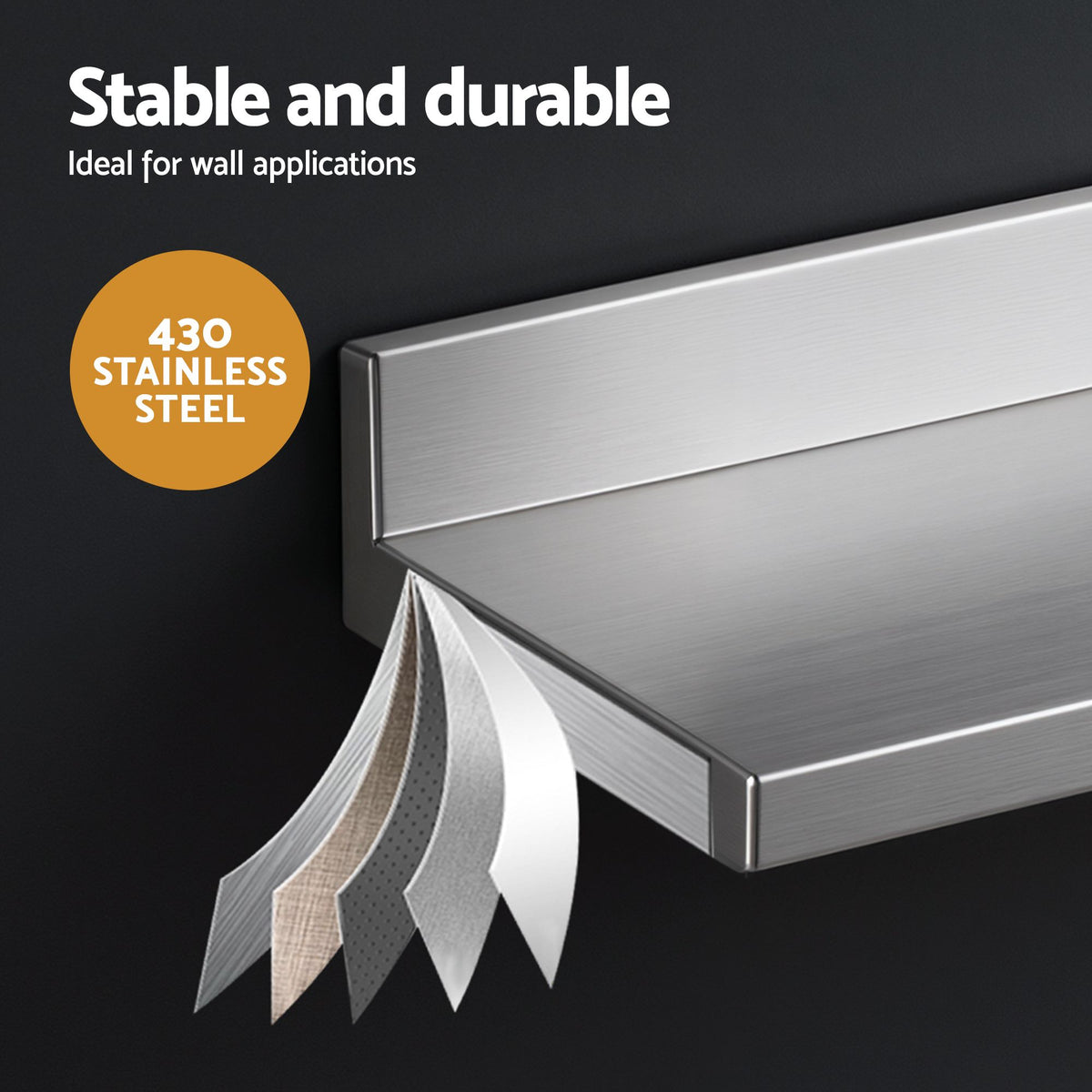 Cefito 610 x 220mm 430 Stainless Steel L-Shaped Kitchen Wall Shelf-Tools > Tools Storage > Wall Storage Racks-PEROZ Accessories
