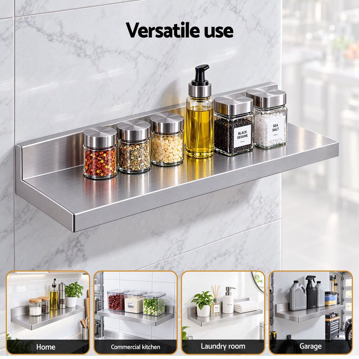 Cefito 610 x 220mm 430 Stainless Steel L-Shaped Kitchen Wall Shelf-Tools > Tools Storage > Wall Storage Racks-PEROZ Accessories