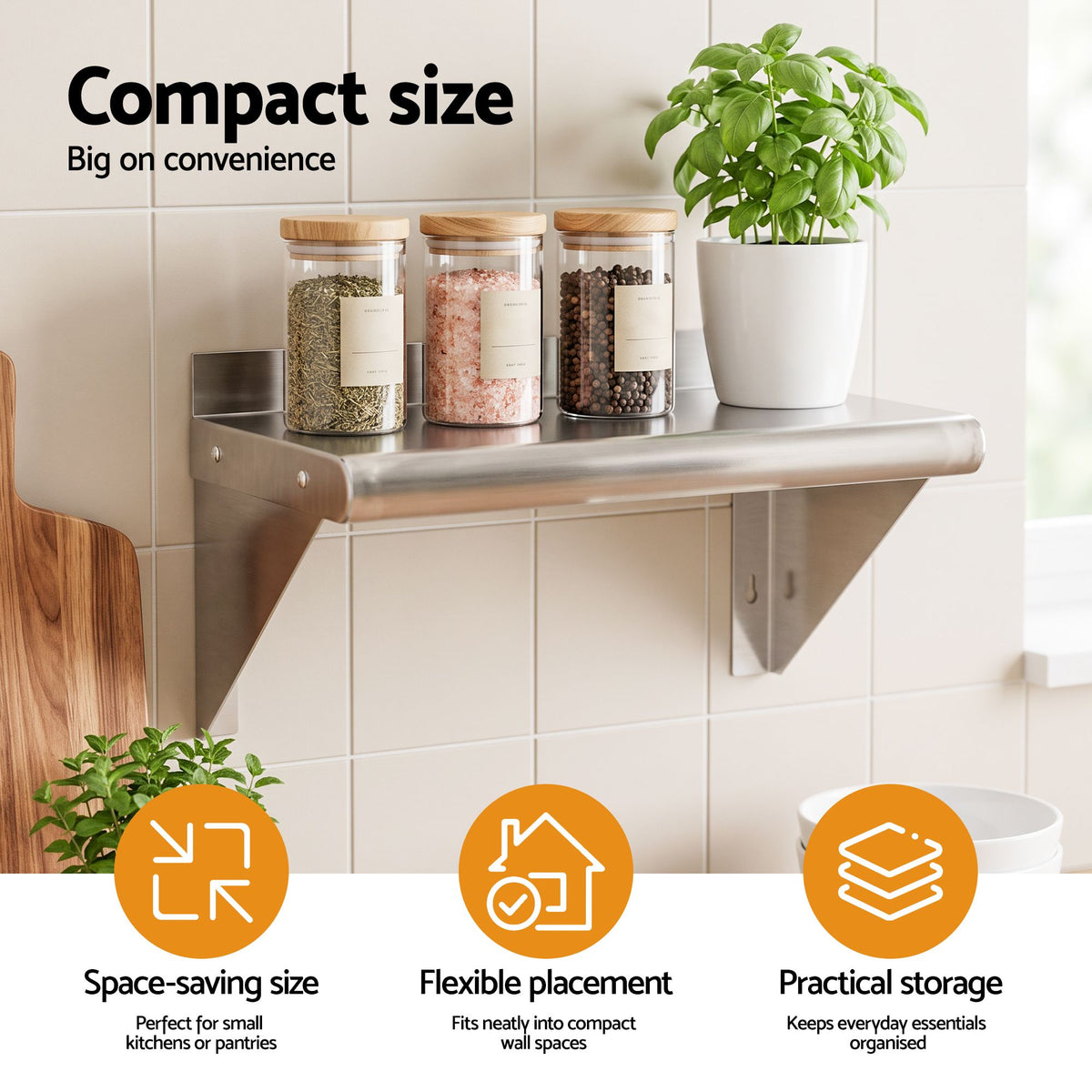 Cefito 410 x 250mm 430 Stainless Steel Compact Kitchen Wall Shelf-Tools > Tools Storage > Wall Storage Racks-PEROZ Accessories