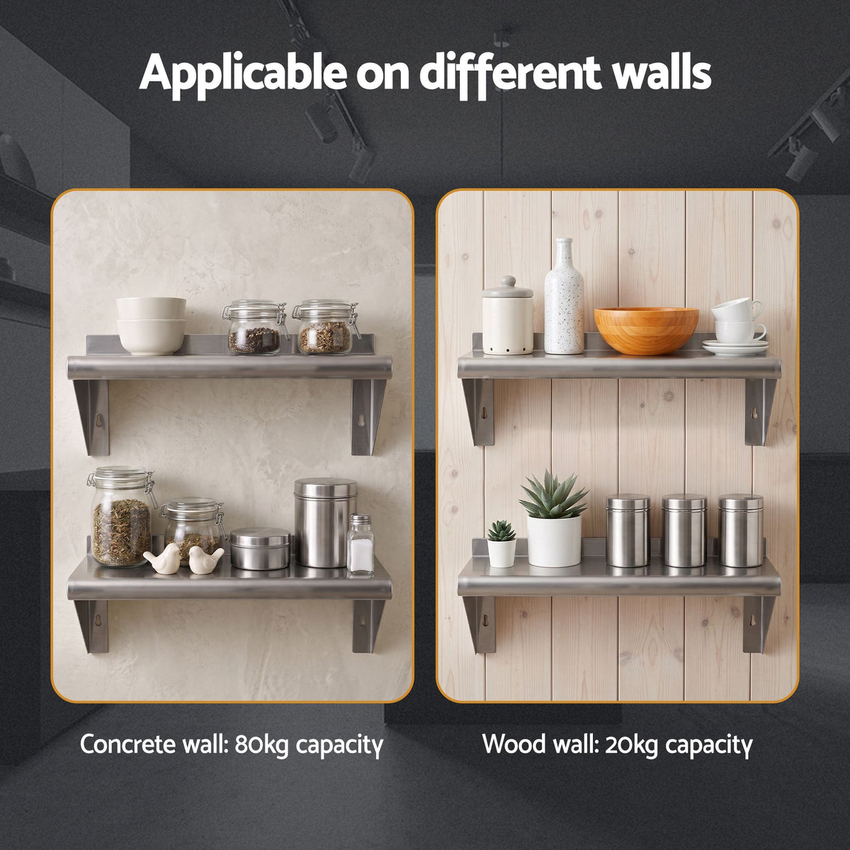 Cefito 410 x 250mm 430 Stainless Steel Compact Kitchen Wall Shelf-Tools > Tools Storage > Wall Storage Racks-PEROZ Accessories
