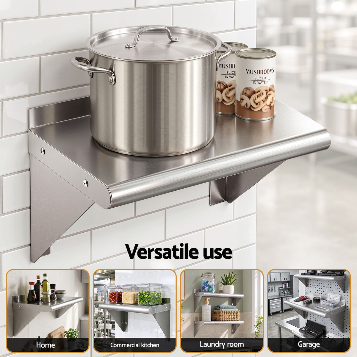 Cefito 410 x 250mm 430 Stainless Steel Compact Kitchen Wall Shelf-Tools > Tools Storage > Wall Storage Racks-PEROZ Accessories