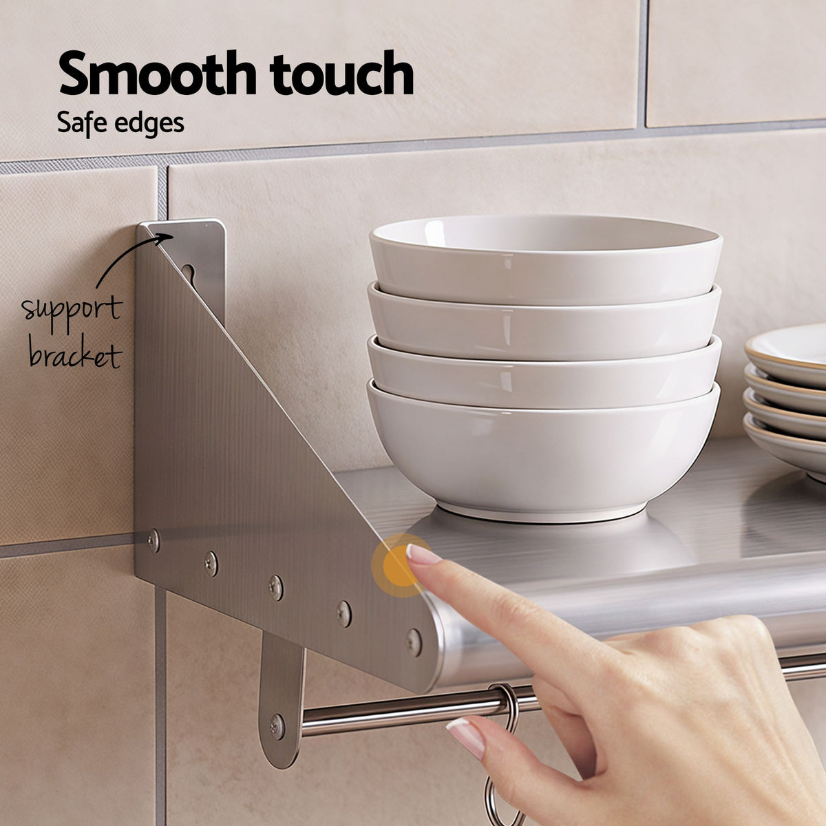 Cefito 610mm 430 Stainless Steel Wall Shelf with Hooks and Side Guards-Tools > Tools Storage > Wall Storage Racks-PEROZ Accessories