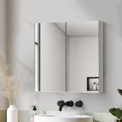 Oikiture 60cm Bathroom Mirror Cabinet with Adjustable Shelves Wall Mounted Storage Shaving-Bathroom Cabinet-PEROZ Accessories