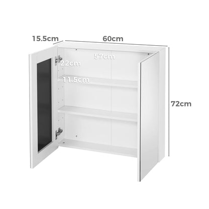 Oikiture 60cm Bathroom Mirror Cabinet with Adjustable Shelves Wall Mounted Storage Shaving-Bathroom Cabinet-PEROZ Accessories