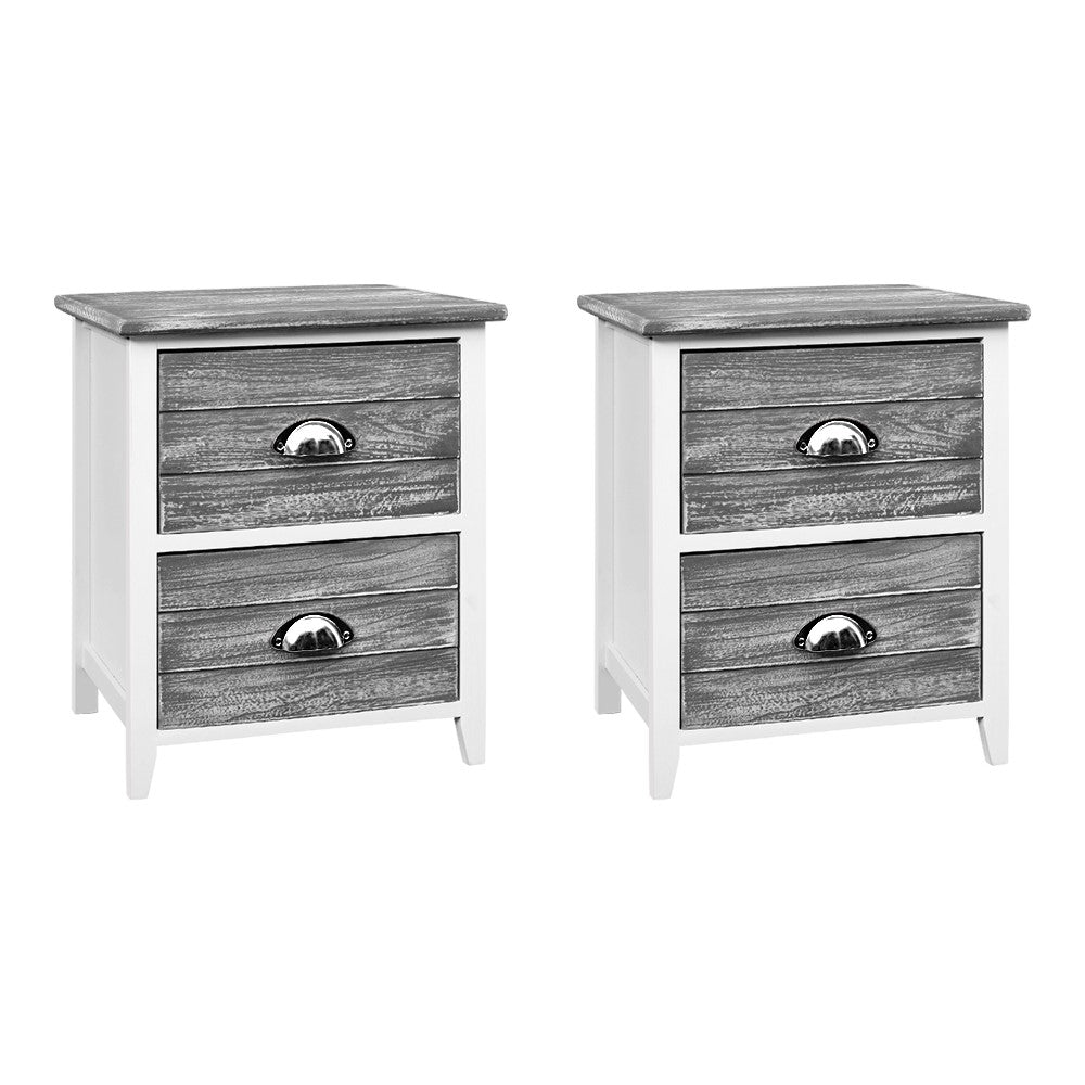 Artiss Bedside Table 2 Drawers Vintage X2 - THYME Grey-Bedside Tables-PEROZ Accessories