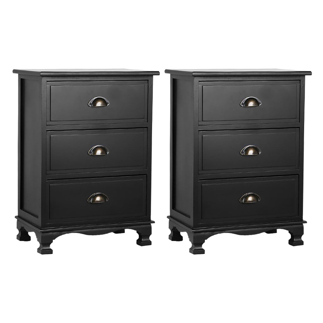 Artiss 2x Bedside Table 3 Drawers Vintage - THYME Black-Furniture &gt; Bedroom &gt; Bedside Tables-PEROZ Accessories