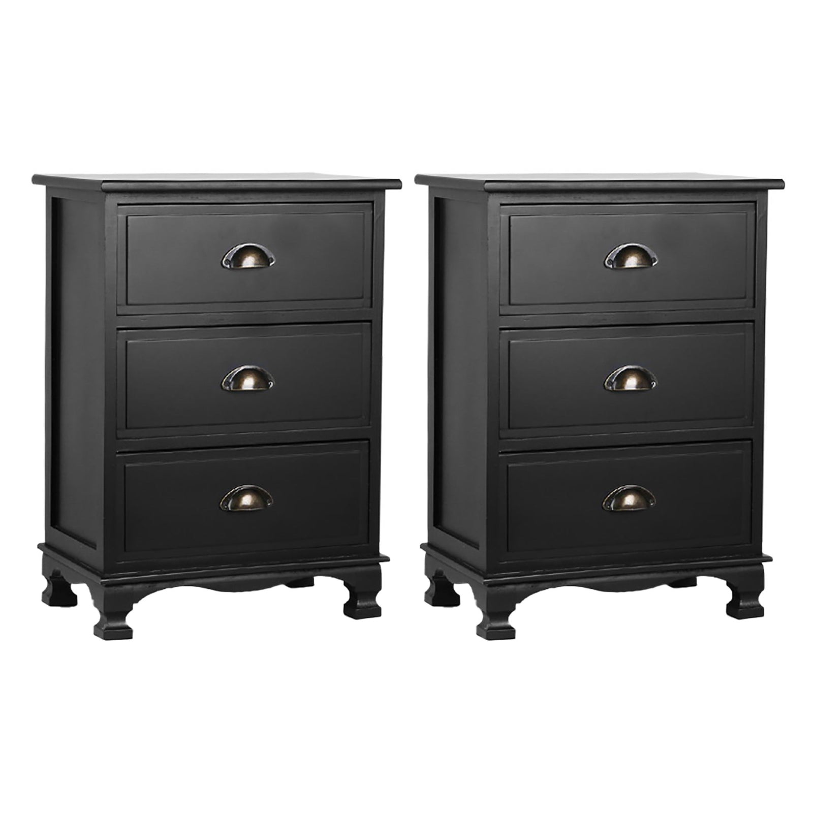 Artiss 2x Bedside Table 3 Drawers Vintage - THYME Black-Furniture &gt; Bedroom &gt; Bedside Tables-PEROZ Accessories