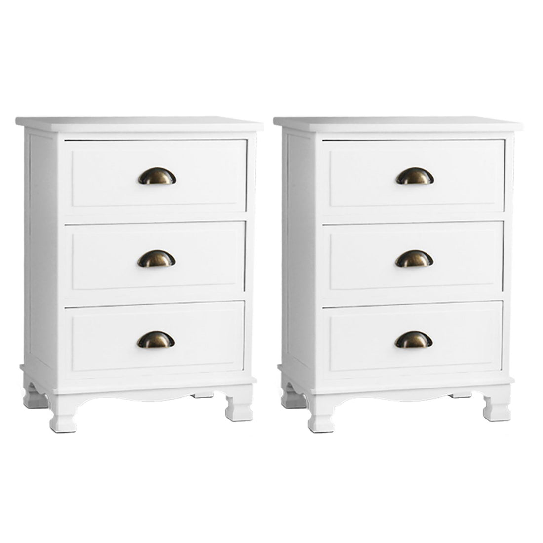 Artiss 2x Bedside Table 3 Drawers Vintage - THYME White-Furniture &gt; Bedroom &gt; Bedside Tables-PEROZ Accessories