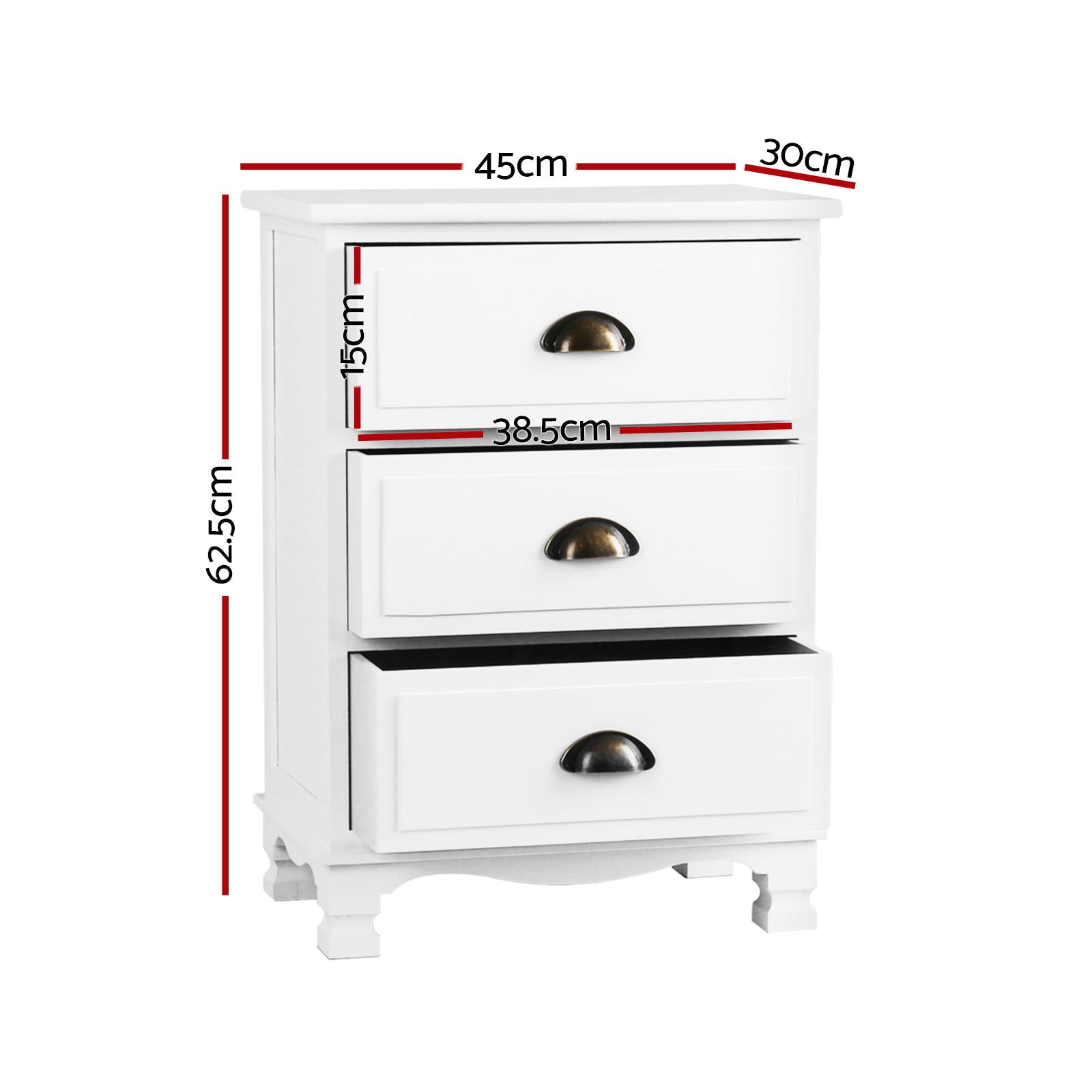 Artiss 2x Bedside Table 3 Drawers Vintage - THYME White-Furniture &gt; Bedroom &gt; Bedside Tables-PEROZ Accessories
