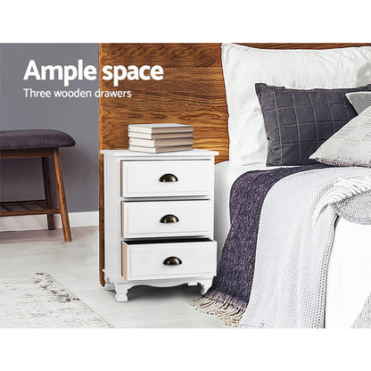 Artiss 2x Bedside Table 3 Drawers Vintage - THYME White-Furniture &gt; Bedroom &gt; Bedside Tables-PEROZ Accessories