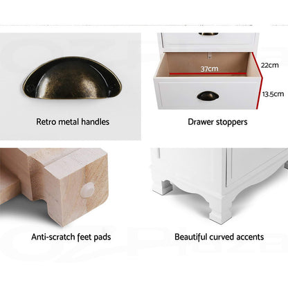 Artiss 2x Bedside Table 3 Drawers Vintage - THYME White-Furniture &gt; Bedroom &gt; Bedside Tables-PEROZ Accessories