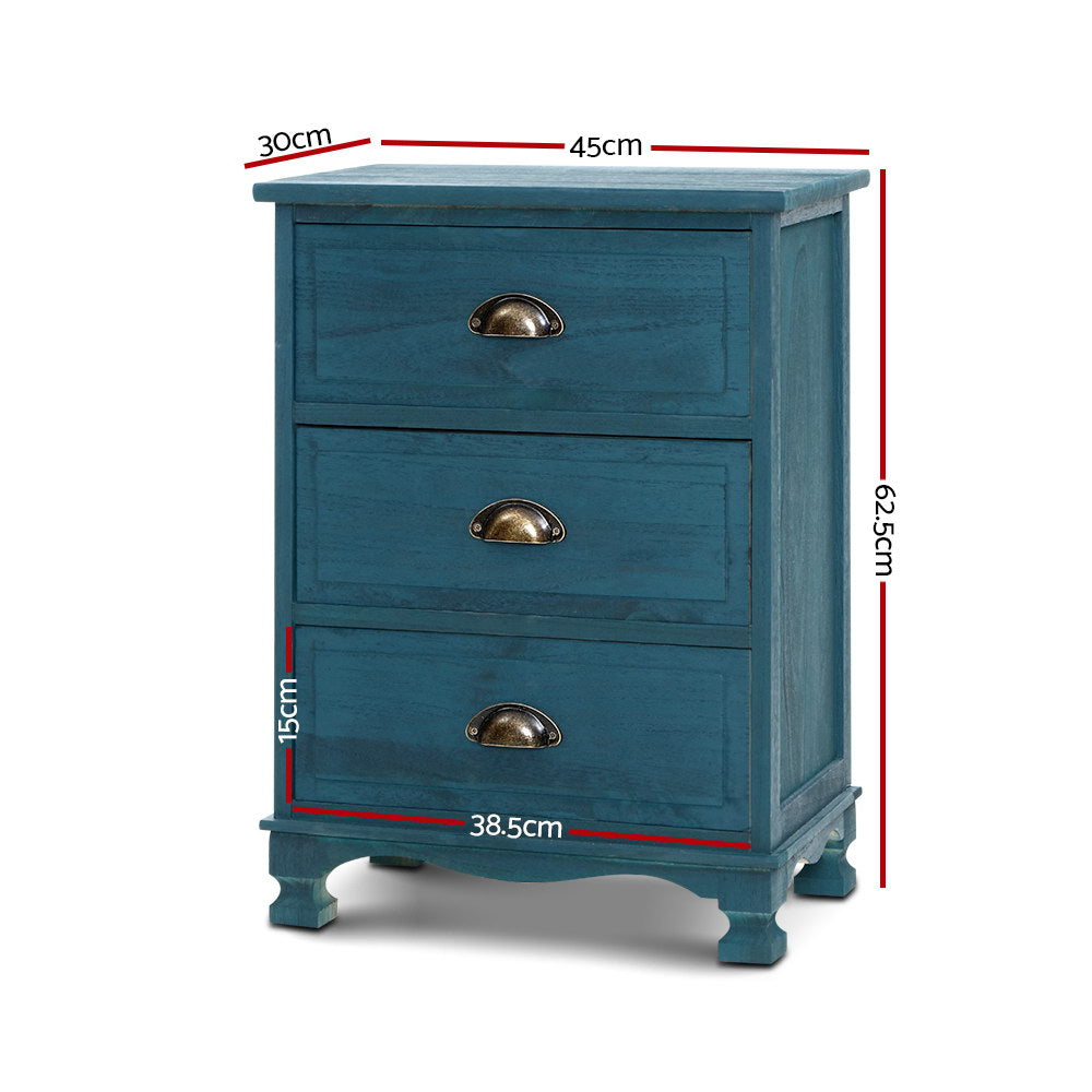 Artiss Bedside Table 3 Drawers Vintage - THYME Blue-Bedside Tables-PEROZ Accessories