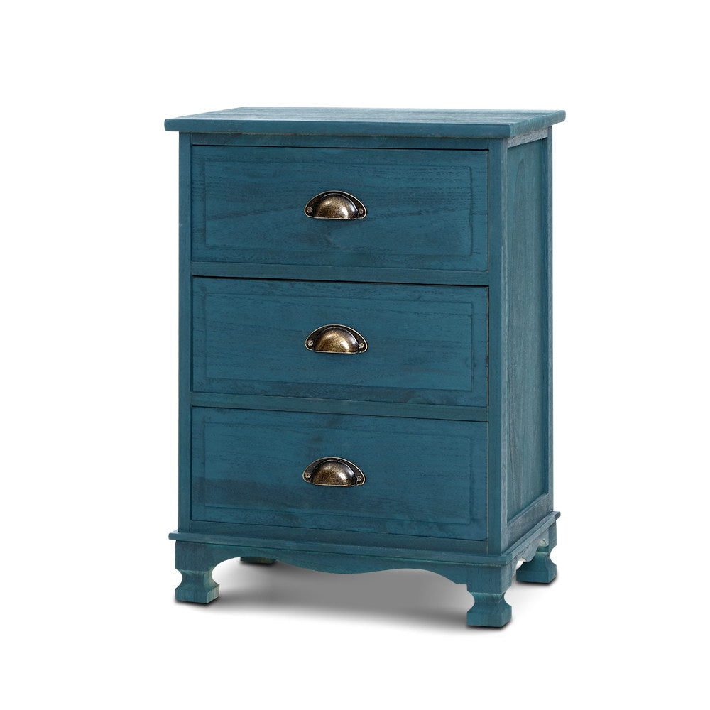 Artiss Bedside Table 3 Drawers Vintage - THYME Blue-Bedside Tables-PEROZ Accessories