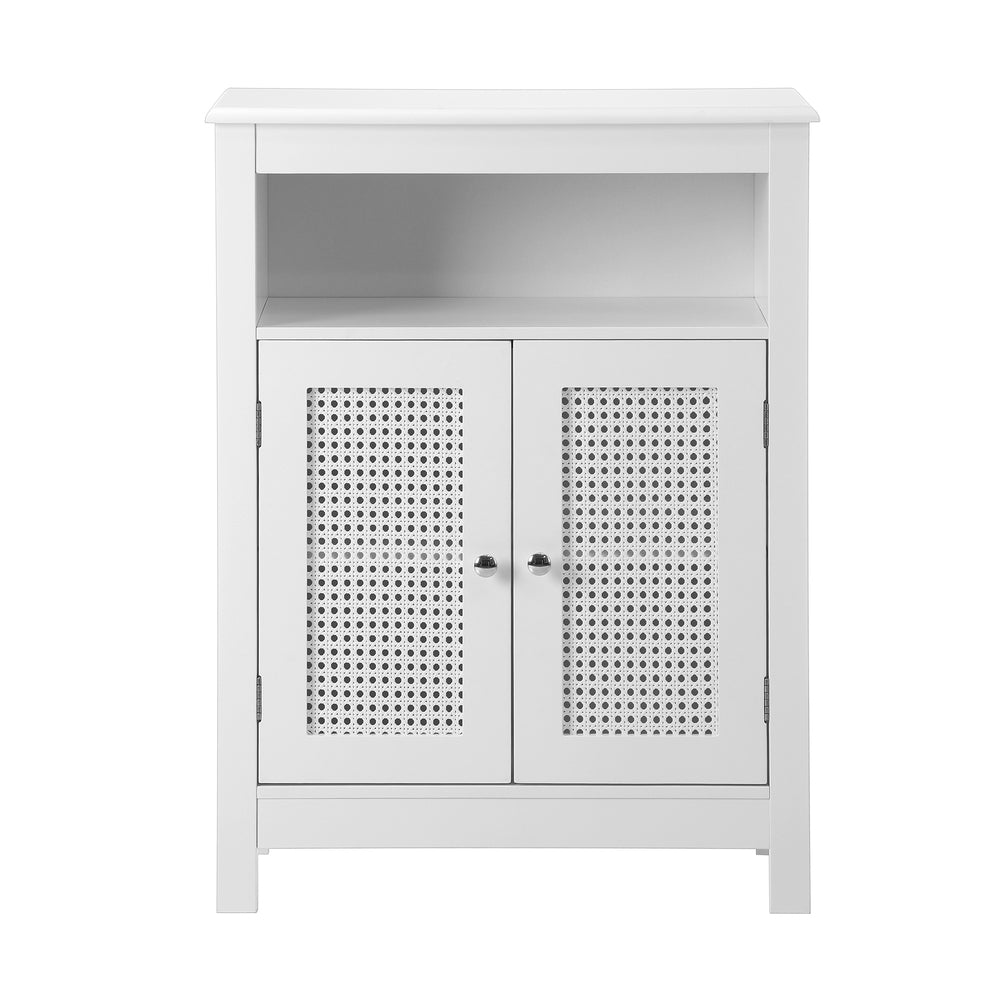 Oikiture Bathroom Cabinet Two Rattan Door White-Bathroom Cabinets-PEROZ Accessories