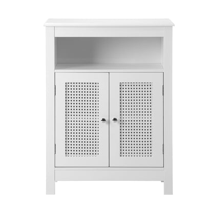 Oikiture Bathroom Cabinet Two Rattan Door White-Bathroom Cabinets-PEROZ Accessories