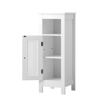 Oikiture Bathroom Cabinet Floor Cupboard Slim Laundry Storage Rattan Door White-Bathroom Cabinet-PEROZ Accessories