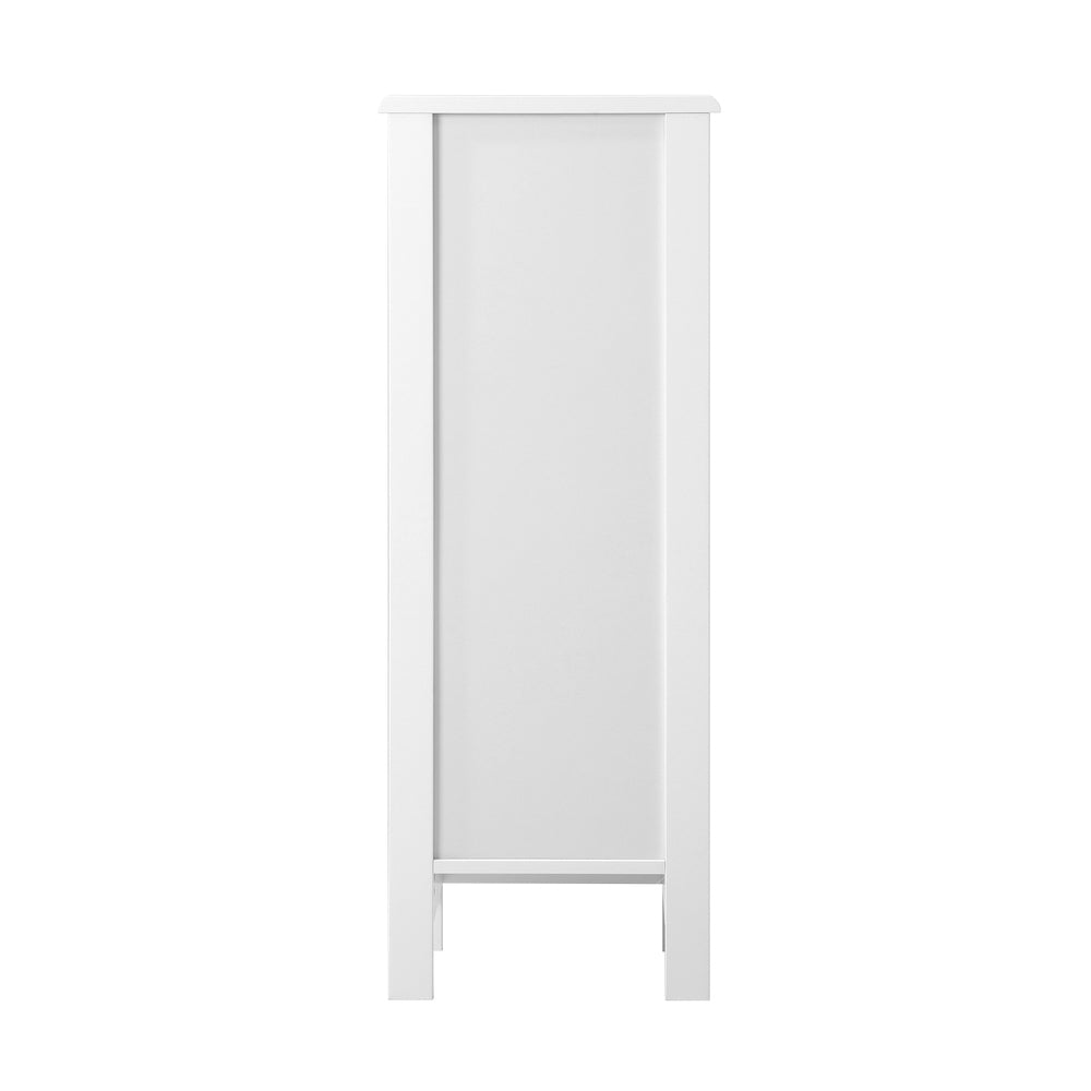 Oikiture Bathroom Cabinet Floor Cupboard Slim Laundry Storage Rattan Door White