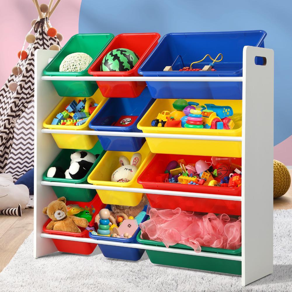 Oikiture Kids Toy Box Organiser 12 Bins Display Shelf Storage Rack Drawer-Kid Storages-PEROZ Accessories