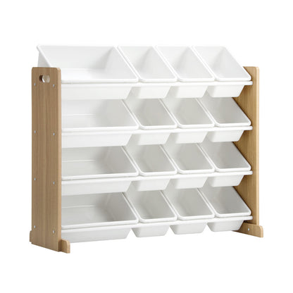 Oikiture 16 Bins 4-Tier Kids Toy Organiser Storage Rack-Kid Storage-PEROZ Accessories