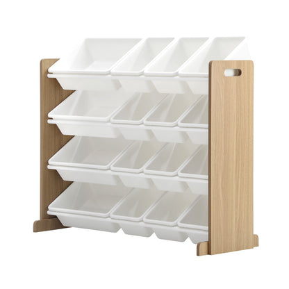 Oikiture 16 Bins 4-Tier Kids Toy Organiser Storage Rack-Kid Storage-PEROZ Accessories