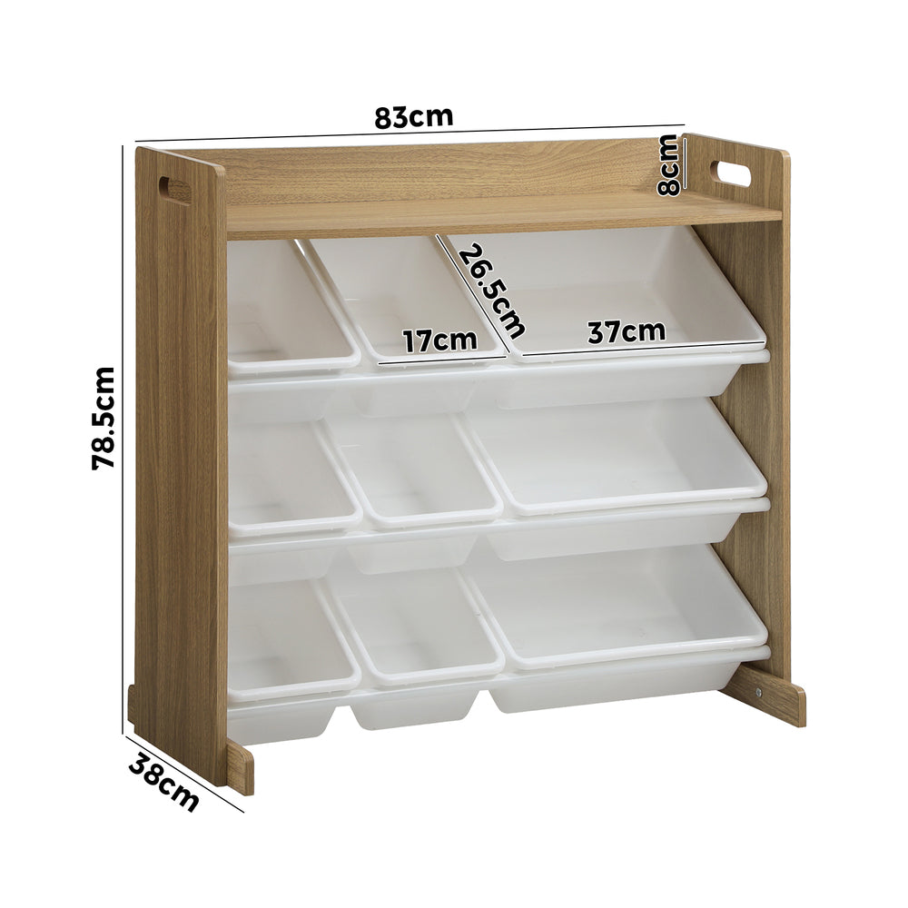 Oikiture 9 Bins Kids Toy Box Organiser Display Shelf-Kid Storage-PEROZ Accessories