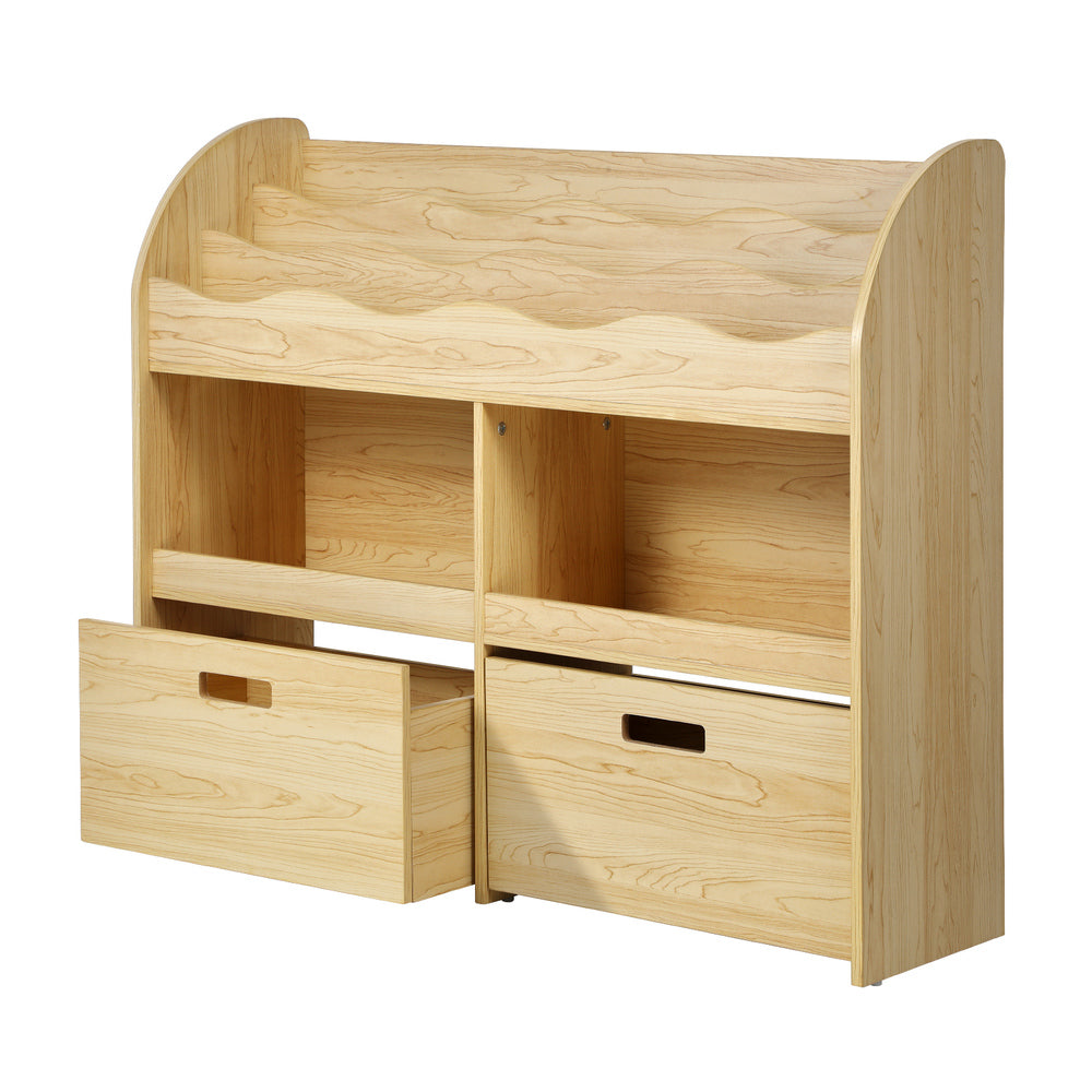 Oikiture Kids Bookshelf Toy Storage Box Organiser Display Shelf Natural-Kid Storage-PEROZ Accessories