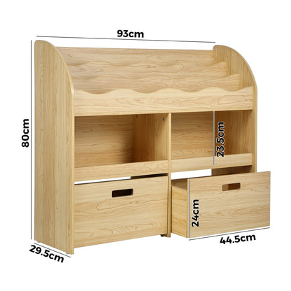 Oikiture Kids Bookshelf Toy Storage Box Organiser Display Shelf Natural-Kid Storage-PEROZ Accessories